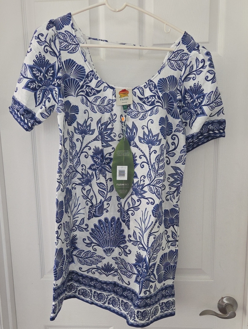 FARM Rio White Dress with Blue Floral Print